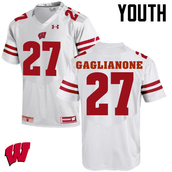 Wisconsin Badgers Youth #27 Rafael Gaglianone NCAA Under Armour Authentic White College Stitched Football Jersey PD40E31EY